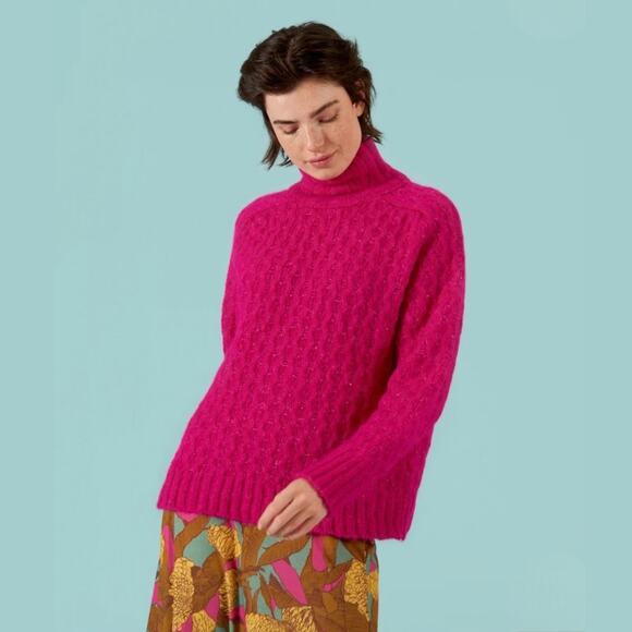Oilily Alpaca Wool Cable Knit Turtleneck Sweater Size S, Fuchsia - Picture 2 of 14
